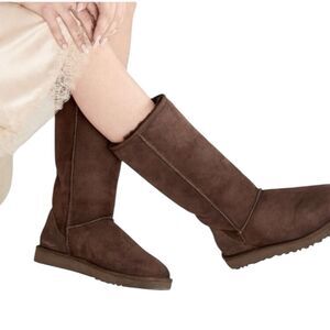 UGG Classic Tall Genuine Suede Leather & Shearling Chocolate Brown Pull-On Boots